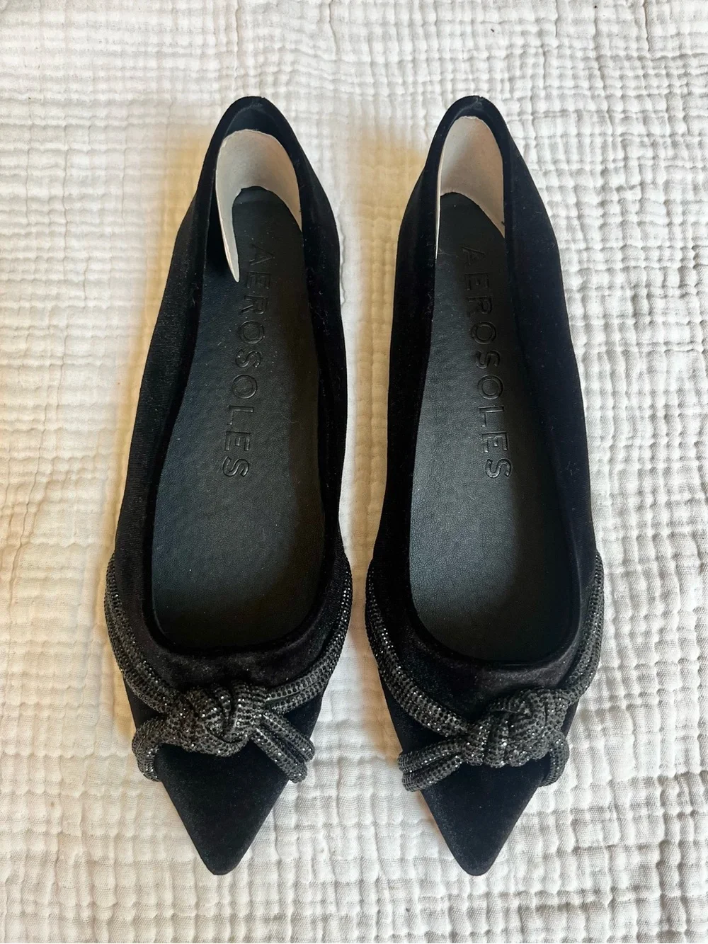 Aerosoles NWOT Women's Black Pointed Toe Damir Rhinestone Comfort Ballet Flat 8W